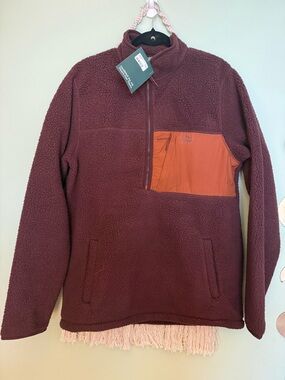 L.L. Bean Men's Zip-Up Fleece in Burgundy with Rust Pocket